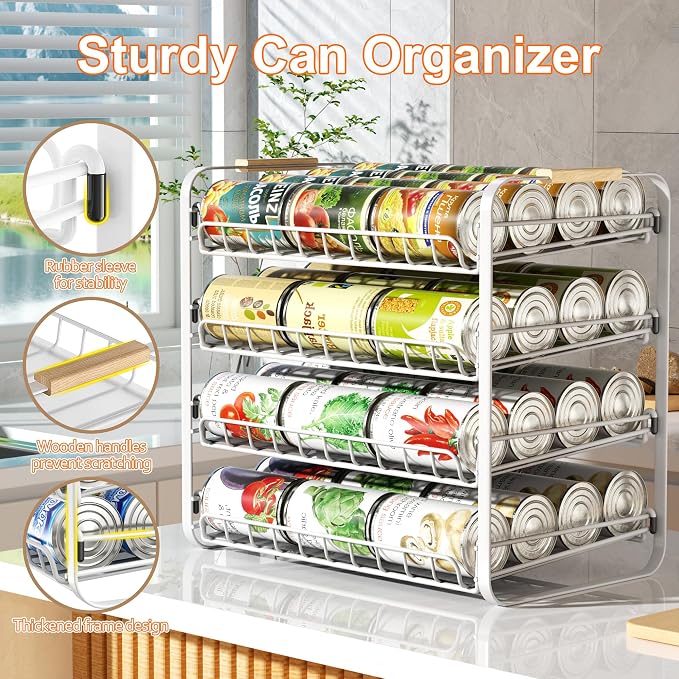 MAXIFFE 4 Tier Can Organizer, Space-Saving Easy Assembly Adjustable Sturdy Metal Hold 48 Cans Storage Holder Rack Dispenser for Pantry Kitchen Cabinet Countertop RV, for Soda Drinks Fruits, White - Image 4