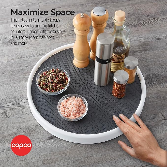 Copco 15 Inch Non-Skid Lazy Susan Turntable Organizer for Cabinet, Pantry, Refrigerator - Charcoal Gray, Smooth-Glide Ball Bearings, Raised Rim - Image 2