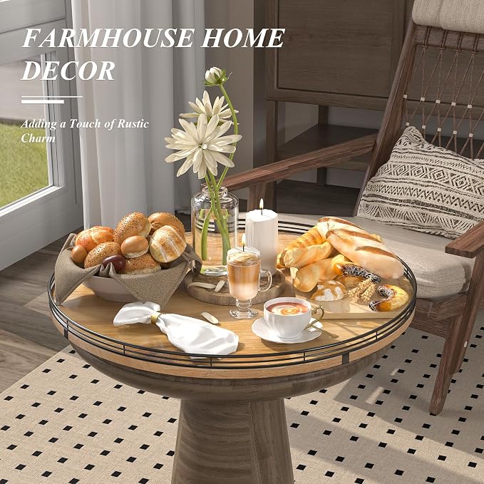 AMH 21-Inch Extra Large Farmhouse Oak Lazy Susan Organizer | Smooth rotating oak tray with walnut finish for dining tables, kitchen counters, pantries and cabinet storage. - Image 5