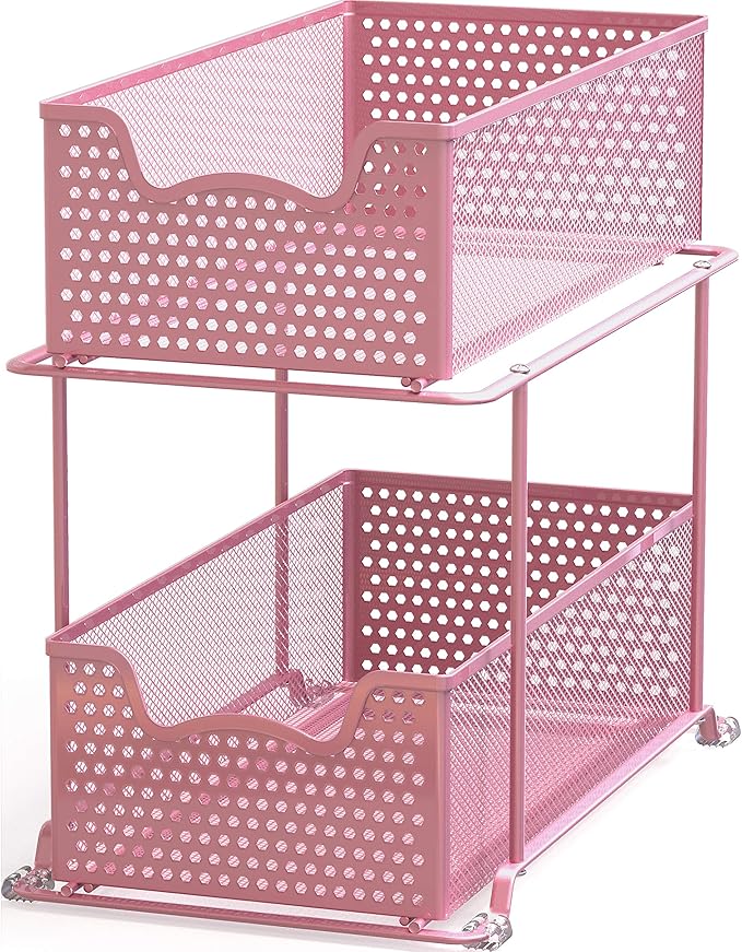 Simple Houseware 2 Tier Sliding Cabinet Basket Organizer Drawer, Pink by SimpleHouseware