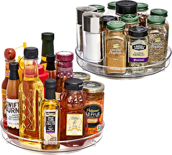 Sorbus 9 Inch Flat Clear Lazy Susan Organizer, Turntable Organizer for Spice Organization for Cabinet, Lazy Susan Turntable for Kitchen, Home, Office, Closet, Laundry Room Organization (2-Pack) by Sorbus