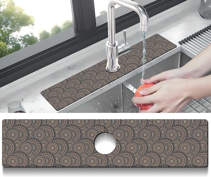 Kitchen Sink Splash Guard Faucet Mat Super Absorbent Fast Drying Mat Sink Gadgets Splash Guard Behind Faucet Drip Catcher for Kitchen (Grey, 23.5x5.5in) - Image 2