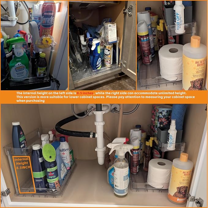 2 Pack 14.6″ Deep Pull Out Under Sink Organizer,10.8″ High 2 Tier Slide Out Cabinet Organizer for Kitchen Cabinet,Undersink Organizers,Under Sink Shelves,Bathroom Organizers and Storage,Clear - Image 5