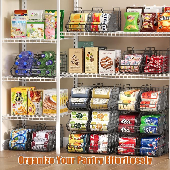 Sonyabecca 4-Pack Stackable Can Rack Organizer for Kitchen Pantry | Soda Can Organizer and Food Storage Dispenser for Pantry Cabinets. Foldable Wire Rack Keeps Canned Food Organized - Image 2