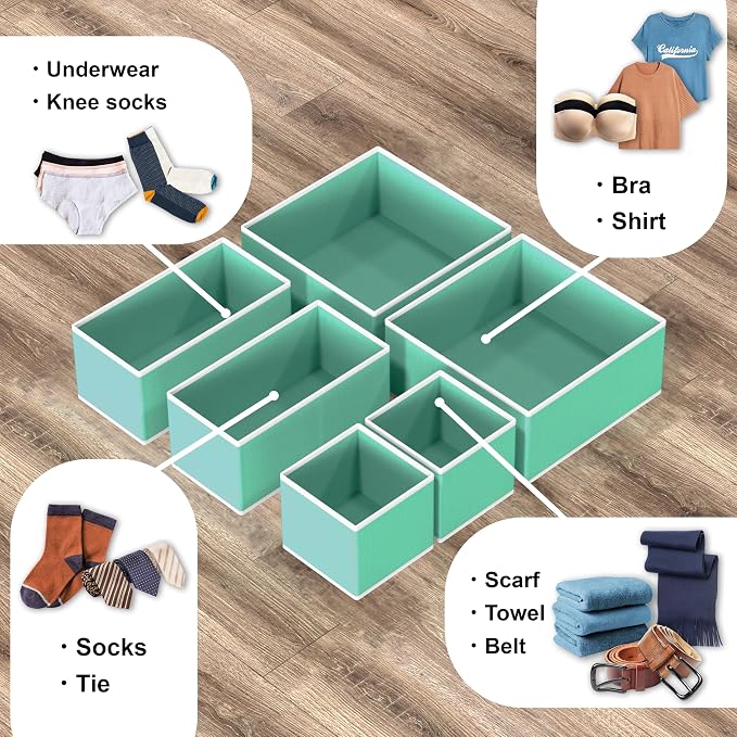 Simple Houseware Underwear Drawer Organizer, Set of 6, Turquoise | for Lingerie/Undergarment/Bra/Panty/Sock/Onesie - Image 4