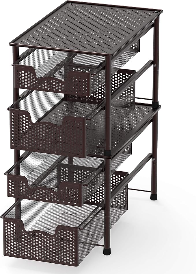 Simple Houseware Stackable 2 Tier Sliding Basket Organizer Drawer, Bronze (Pack of 2) - Image 4