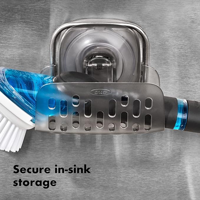 OXO Good Grips Stronghold Suction Sponge Holder | Sink Caddy, Suctions To Inside of Sink, Holds Sponges and Brushes, Ideal for Keeping Counters Neat - Image 5
