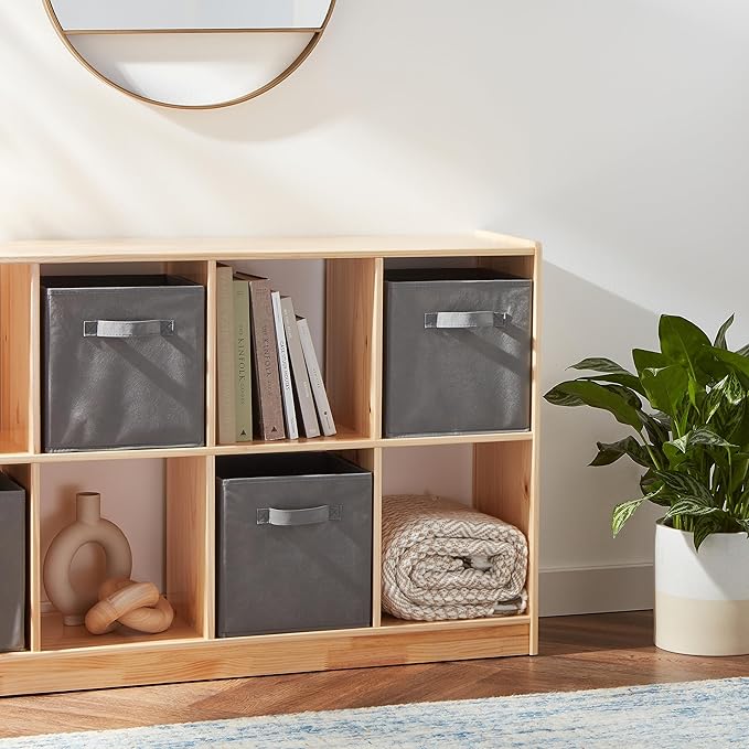 Amazon Basics Collapsible Fabric Storage Cubes Organizer with Handles, Sturdy, Foldable, Space-Saving, 10.5"x10.5"x11", Gray, 6-Pack - Image 5