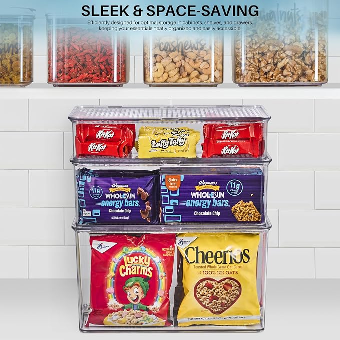 Sorbus Sturdy Plastic Storage Bins with Lid- Stackable Refrigerator Organizer Bins- MultiPurpose Versatile Lightweight Pantry Organizer- Perfect Cabinet Organizer and Storage for Kitchen- 2 Pack (S,M) - Image 6