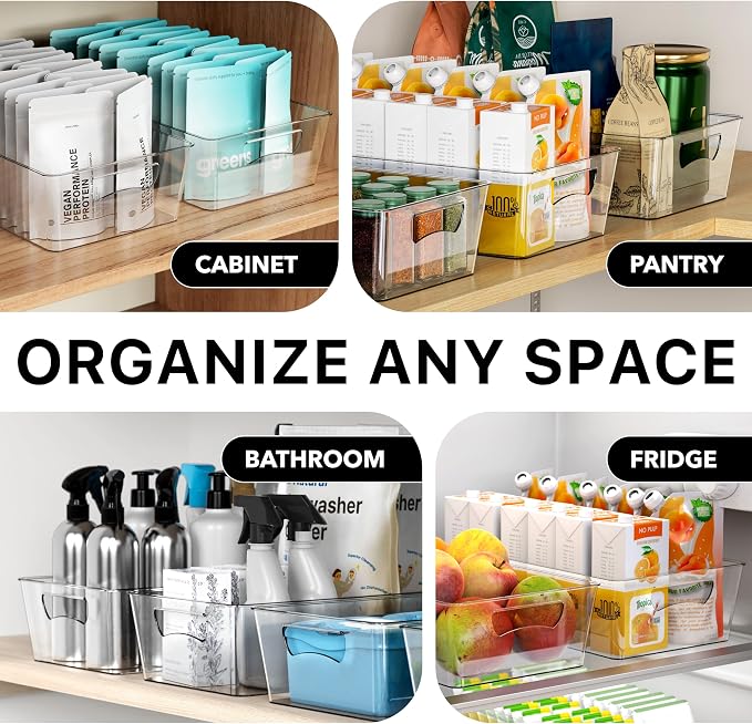 Simple Houseware 4 Pcs Kitchen Clear Bin Storage Organizer 15" x 8" x 3.75" - Image 6