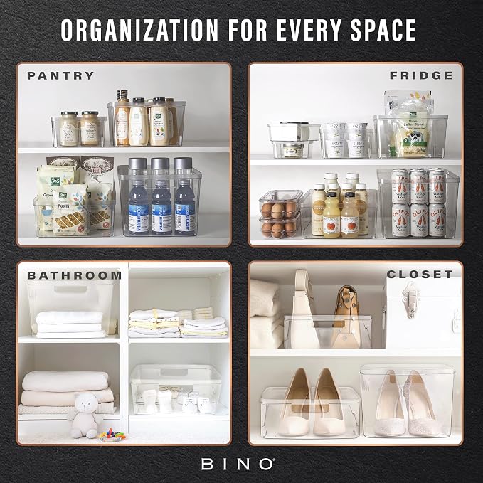 BINO | Plastic Storage Bins, Medium - 2 Pack | THE LUCID COLLECTION | Multi-Use Built-In Handles | BPA-Free | Clear Storage Containers | Fridge Organizer | Pantry & Home Organization - Image 5