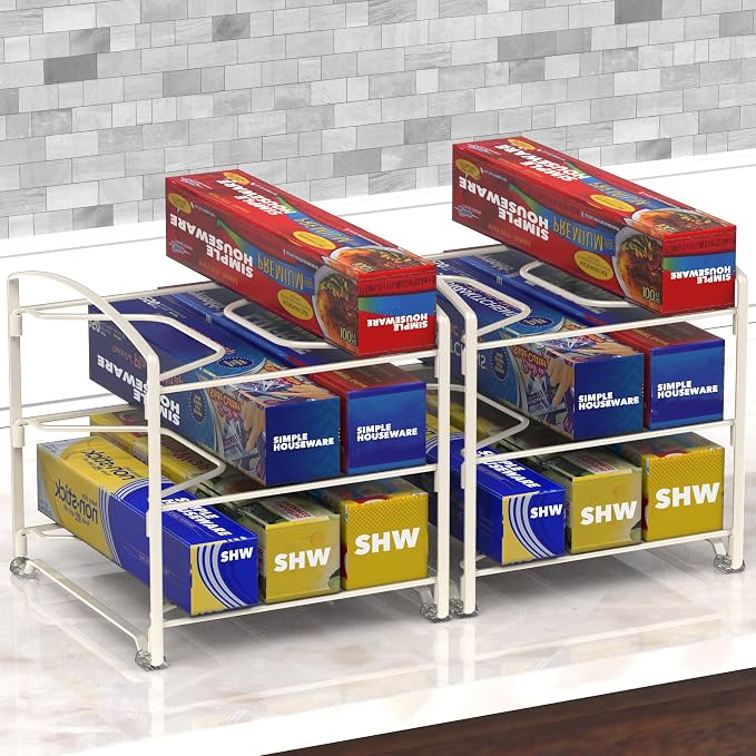 Simple Houseware Kitchen Box Organizer Wrap Rack Foil Holder, 2 Pack, White - Image 4