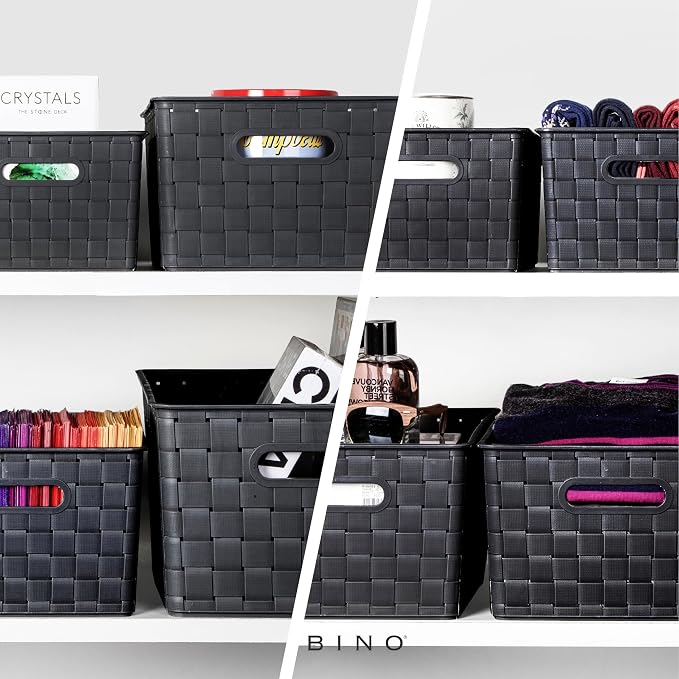 BINO | Plastic Storage Baskets Large - Black | THE STABLE COLLECTION | Multi-Use Storage | Rectangular Cabinet Organizer | Baskets For Organizing with Handles | Home Office Organization and Storage - Image 3