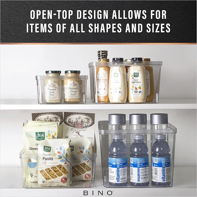 BINO | Plastic Storage Bins, Medium - 6 Pack | THE LUCID COLLECTION | Multi-Use Built-In Handles | BPA-Free | Clear Storage Containers | Fridge Organizer | Pantry & Home Organization - Image 4