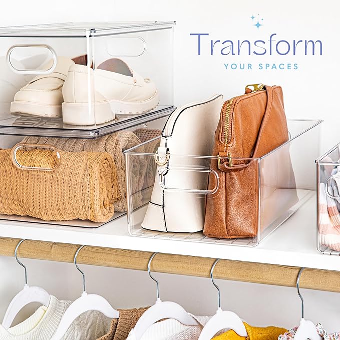 Plastic Food Storage Clear Container Bin with Handles for Organizing Kitchen, Pantry, Refrigerator, Freezer, Pantry, Cabinet, Closet, Bathroom. 16”x8”x5” - Image 2