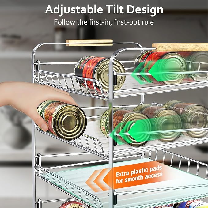 MAXIFFE 4 Tier Can Organizer for Pantry, 16.9" W×11.5" D×16.7" H, Space-Saving Adjustable Metal Hold 40 Standard 12-oz Cans Storage Rack Holder for Countertop Kitchen Soda Drinks Fruits, Chrome - Image 3
