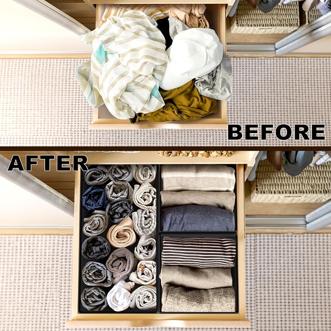 Simple Houseware Foldable Drawer Organizer Stocking Bin, Set of 12, Black | Fabric Storage Bins for Clothes, Underwear, Bra, Panty, Socks, Onesies – Closet & Dresser Dividers for Home - Image 3