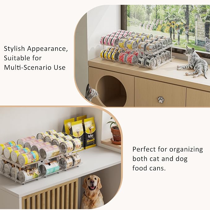 Jsyrjing Cat Food Can Organizer, Can Organizer for Pantry | Modular stackable adjustable design, fits multiple can sizes, gravity feed auto rolling, clear space saving organizer - Image 6