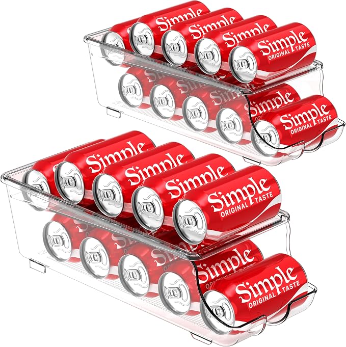 Simple Houseware 2-Pack Auto-Rolling Beverage Can Organizer for Fridge | Clear, Set of 2, Front-Loading Soda Dispenser with Smooth Glide Design, Space-Saving Refrigerator Storage Bins by SimpleHouseware
