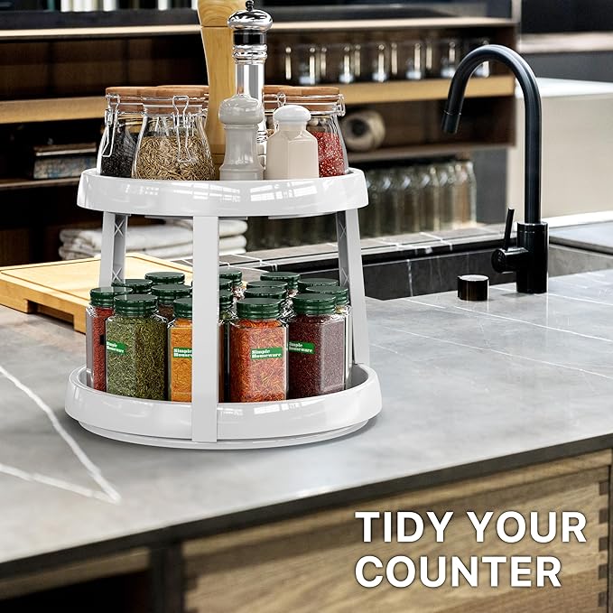 Simple Houseware 2-Tier Lazy Susan Spice Organizer, 10-Inch, White/Gray - Image 8