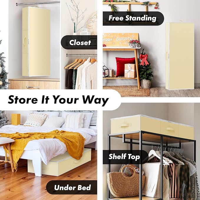 Simple Houseware 41.5" Wrapping Paper Organizer, Fits 40 Rolls, Beige | Adjustable Straps, Interior Divider for Ribbons & Bows, 3 Clear Pockets for Gift Bags & Tools, 41.5"L x 16"W - Image 6