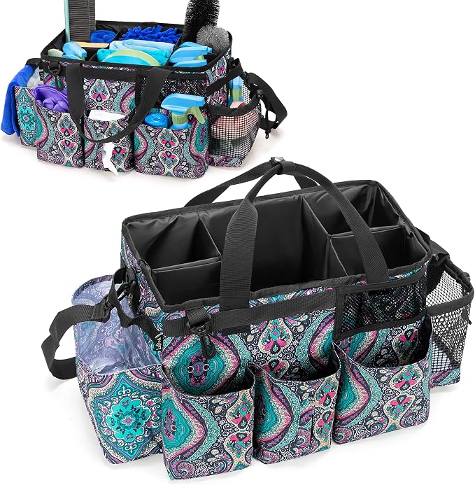 LoDrid Wearable Cleaning Caddy Bag with 4 Foldable Dividers, Totem | Cleaning Supply Organizer with Shoulder Strap and Side Handles for Cleaners & Housekeepers by LoDridDirect