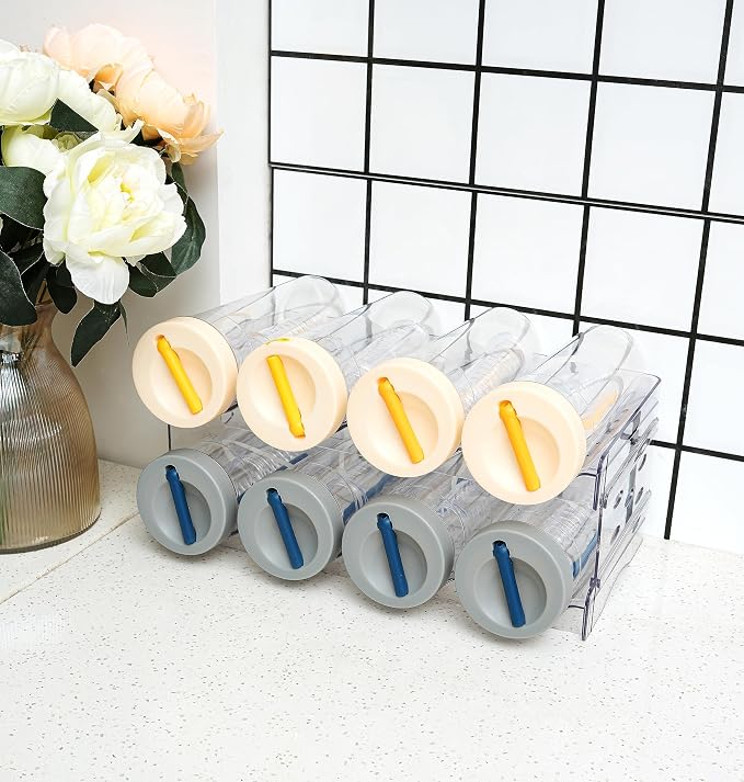 Plastic Stackable Bottle Storage Holder Rack Holds 16 Bottles,Free-Standing Water Bottle/Wine and Drink Organizer Shelf for Kitchen Cabinet,Fridge,Countertop,Pantry,Freezer,4 PackX4 Bottles,Clear - Image 4