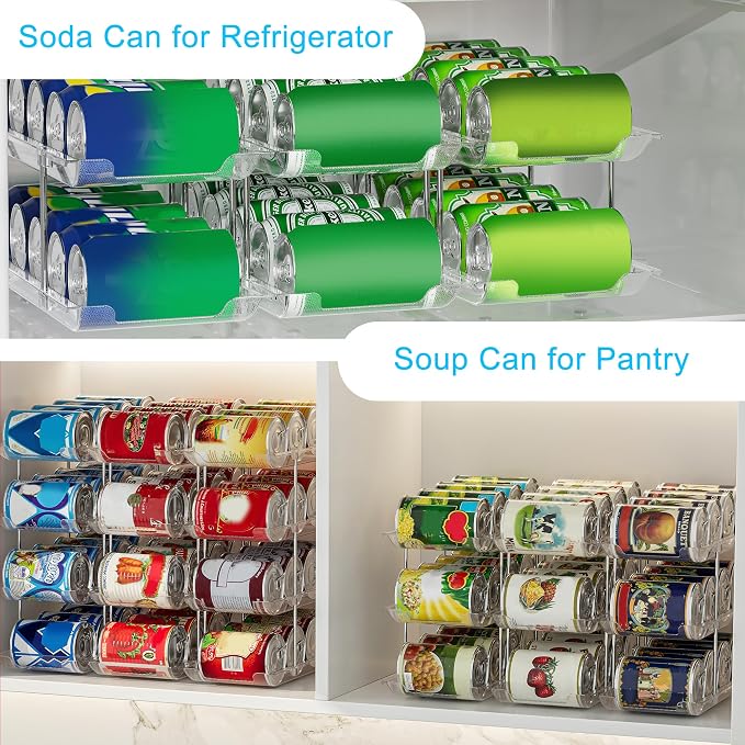 Can Organizer For Pantry, Adjustable Height And Width Canned Goods Organizer, Roller Soup Can Organizer Holds Up to 36 Cans for Kitchen Cabinet or Refrigerator(CLear 3 Tier) - Image 6