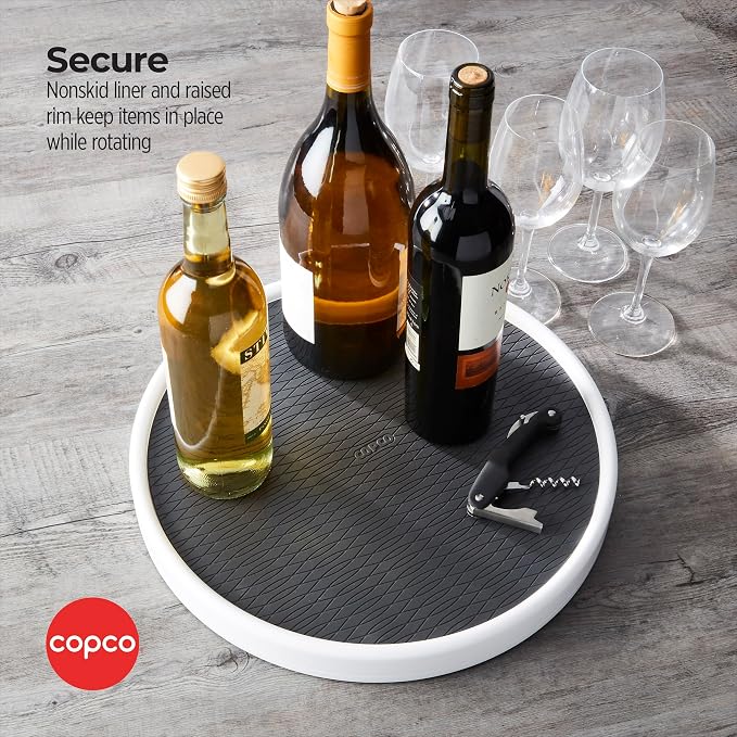 Copco 15 Inch Non-Skid Lazy Susan Turntable Organizer for Cabinet, Pantry, Refrigerator - Charcoal Gray, Smooth-Glide Ball Bearings, Raised Rim - Image 4