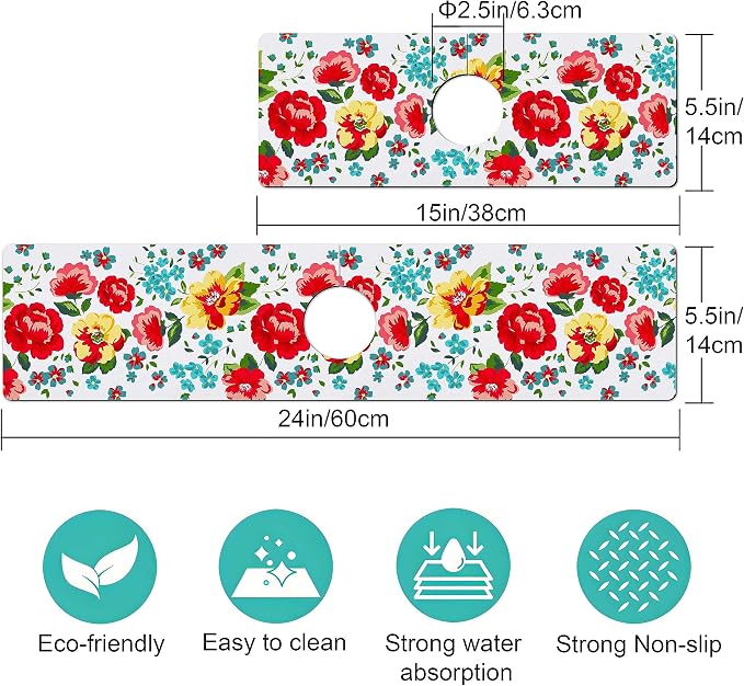 Kitchen Sink Splash Guard Faucet Mat -2 PC Super Absorbent Fast Drying Mat Sink Gadgets-Splash Guard Behind Faucet Drip Catcher for Kitchen, Bathroom,Sink Mat, Dish Drying Mat, Bathroom(15" X 5.5" ) - Image 3
