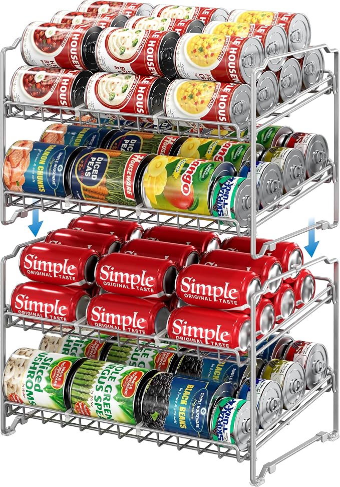Simple Houseware 2 Tier Stackable Can Rack, Silver, 2 Pack by SimpleHouseware