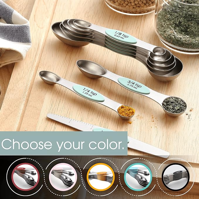 Spring Chef Stainless Steel 8 Magnetic Measuring Spoons for Kitchen, Mint | Dual Sided Metal Teaspoon & Tablespoon Measuring Spoons with Leveler for Dry & Liquid Ingredients, Nesting, Dishwasher Safe - Image 6