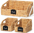 Pantry Baskets and Organizers, Large Wicker Baskets for Shelves, Handwoven Labeled Storage Basket for Organizing with Handles-Water Hyacinth Storage Bins, Boho Decorative, 3Pack, Natural by Unknown