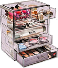 Sorbus Acrylic Makeup Organizer Set, 6-Drawer Vanity & Countertop Cosmetic Storage with Small & Wide Drawers, Purple Makeup Storage for Brushes, Lipsticks, Jewelry – Holiday Gift for Women & Teens by Sorbus
