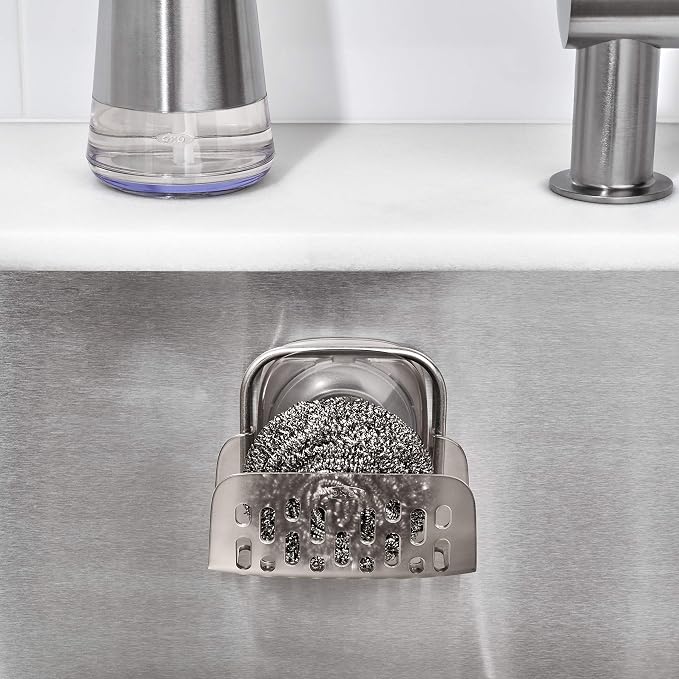 OXO Good Grips Stronghold Suction Sponge Holder | Sink Caddy, Suctions To Inside of Sink, Holds Sponges and Brushes, Ideal for Keeping Counters Neat - Image 7