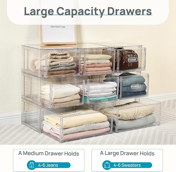 Vtopmart 2 Pack Clear Stackable Storage Drawers 15QT | Easily Assemble Closet Organizers,Plastic Storage Bins for Bathroom,Cabinet,Kitchen Pantry,Under Sink Organization(Medium) - Image 9