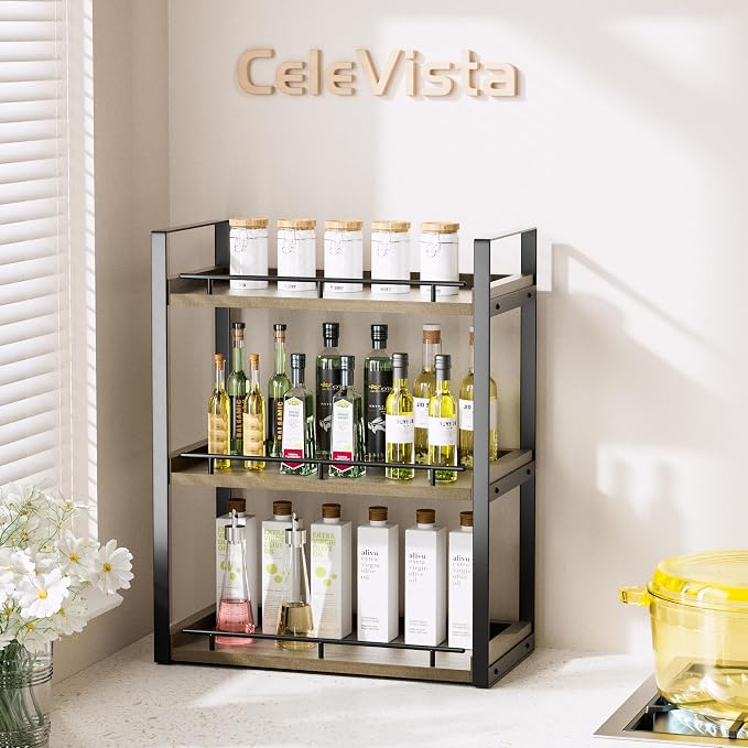 Bathroom Counter Organizer, 3 Tier Wood Countertop Shelf | for Vanity, Skincare, Makeup, Coffee Storage, Wood Shelves, Durable Metal Bracket, for Bathroom Sink, Kitchen (Deep Brown) - Image 3