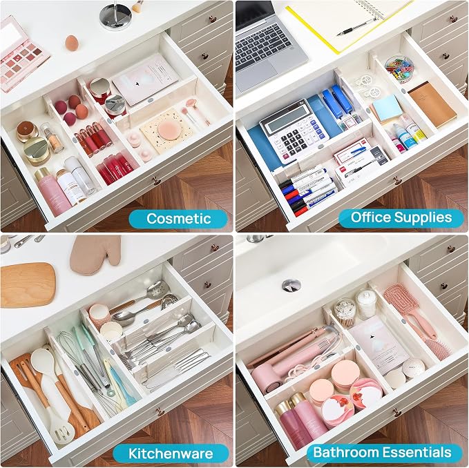 Vtopmart 4" High Drawer Dividers for Clothes, 11.3"-17" Expandable, 4 Pack | Adjustable Drawer Organizer, Dresser Clothes Separator, Baby Clothing Storage, Kitchen & Office Organization, Space Saving - Image 8