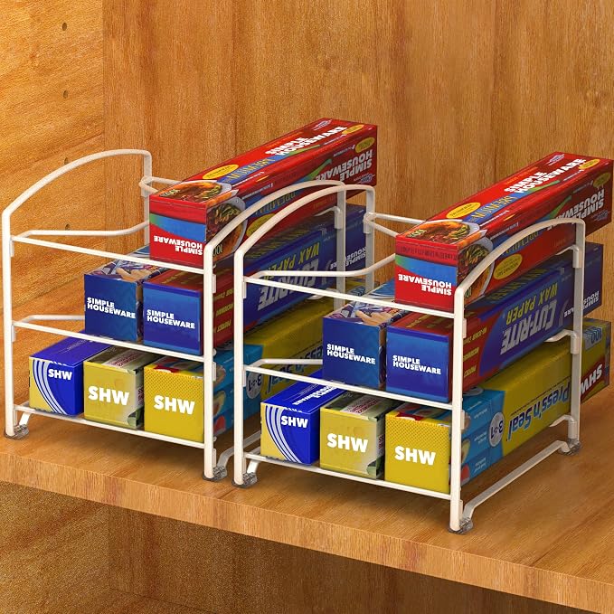 Simple Houseware Kitchen Box Organizer Wrap Rack Foil Holder, 2 Pack, White - Image 3