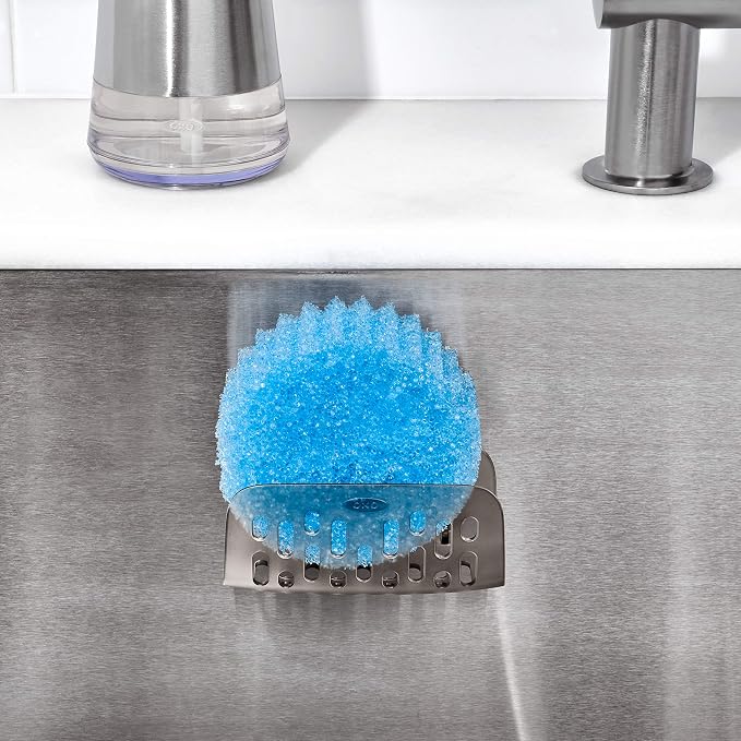 OXO Good Grips Stronghold Suction Sponge Holder | Sink Caddy, Suctions To Inside of Sink, Holds Sponges and Brushes, Ideal for Keeping Counters Neat - Image 6