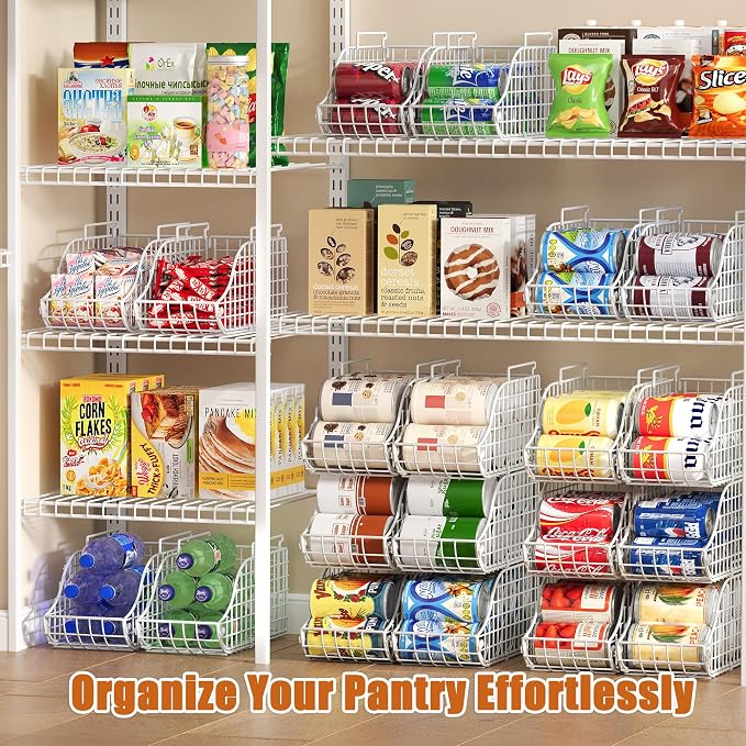 Sonyabecca 4-Pack Stackable Can Rack Organizer for Kitchen Pantry，White | Soda Can Organizer and Food Storage Dispenser for Pantry Cabinets. Foldable Wire Rack Keeps Canned Food Organized - Image 4