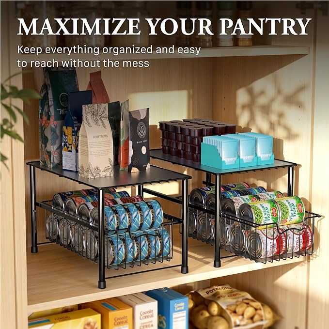 Simple Houseware Wired Stackable Under Sink Cabinet Sliding Basket, Black | Free Standing Organizer Drawer, Kitchen/Pantry/Cabinet/Counter - Image 7