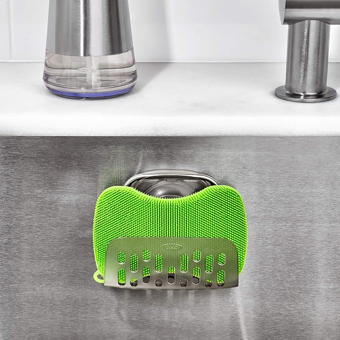 OXO Good Grips Stronghold Suction Sponge Holder | Sink Caddy, Suctions To Inside of Sink, Holds Sponges and Brushes, Ideal for Keeping Counters Neat - Image 8