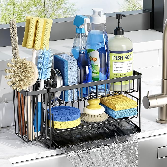 Cisily 2-Tier Kitchen Sink Caddy Organzier Rack with Dish Brush Sponge Holder | Kitchen Sink Countertop Organization Storage,Home Decor Accessories Essentials Stainless Steel by CISILYHOMELIFE