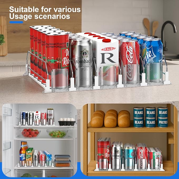 Drink Organizer for Fridge, Upgraded Drink dispenser for fridge, Automatic Pusher Glide,12oz 16oz - Can Dispenser for Fridge - Holds up to 20 Cans - 5 Rows White - Image 5