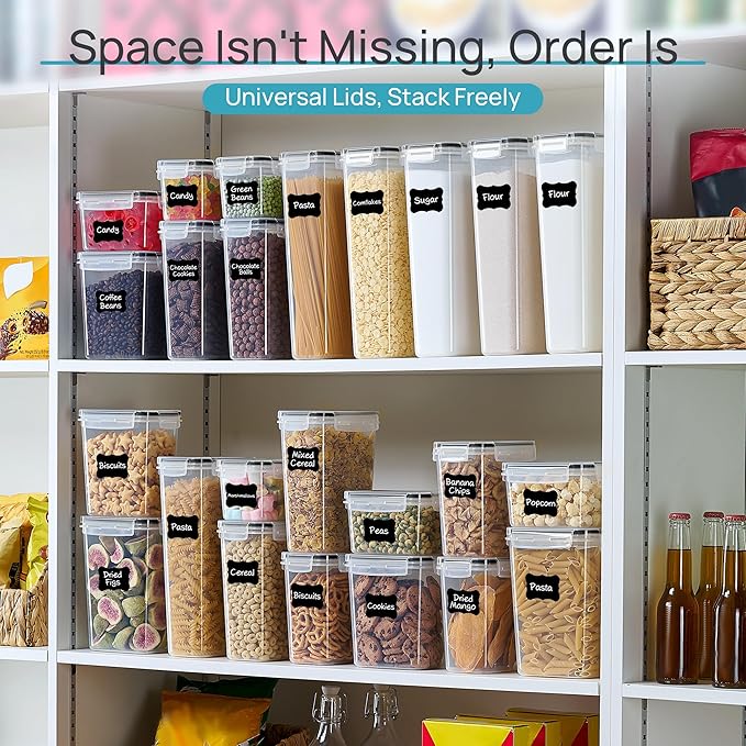 Vtopmart Airtight Food Storage Containers with Lids, 24 pcs, Black | For Cereal Pasta Snack Flour Sugar, BPA Free, Airtight Seal, Multiple Sizes, Dishwasher Safe (Not Lids), Includes 24 Labels - Image 6