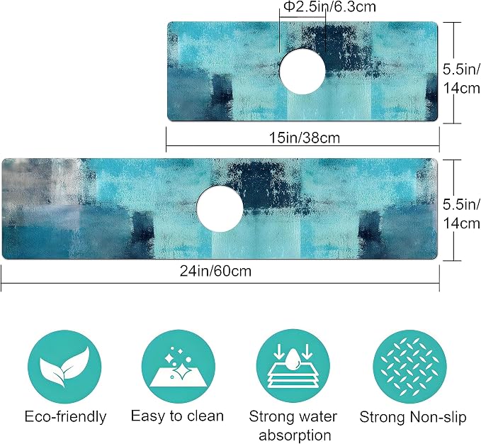Kitchen Sink Splash Guard Faucet Mat -2 PC Super Absorbent Fast Drying Mat Sink Gadgets-Splash Guard Behind Faucet Drip Catcher for Kitchen, Bathroom,Sink Mat, Dish Drying Mat, Bathroom(23.5" X 5.5" ) - Image 3