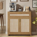 VASAGLE ELLAN Collection - Boho Buffet Cabinet with Rattan-Look Doors, Sideboard Storage Cabinet, Rounded Corners, Adjustable Shelf, Drawer, for Kitchen, Natural Brown UBBK601KC01 by Unknown