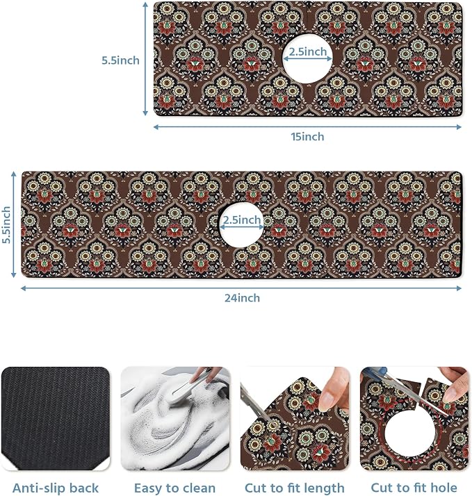 Patterned Sink Faucet Mat Kitchen Splash Guard Super Absorbent Drying Mat, Non-Slip Drain Pad for Kitchen Counter or Bathroom-15x5.5in - Image 3