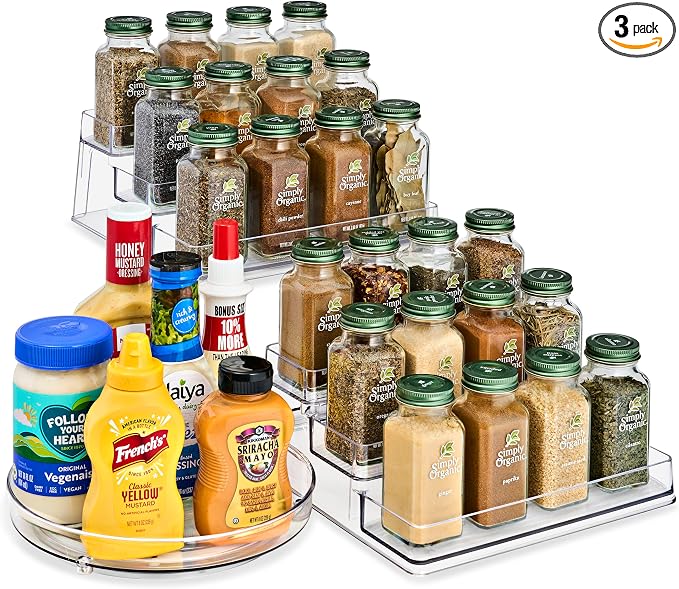 Sorbus Pantry Spice Organizer Set, 3-Tier Seasoning Organizer for Cabinet (2 Pack) and Lazy Susan Spice Rack Turntable 9-Inch, Spice Organization for Cabinet, Condiment Organizer Pantry & Refrigerator by Sorbus